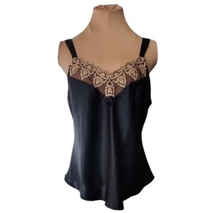 Secret Treasures Black Satin Cami and Tan‎ Lace Women's Large